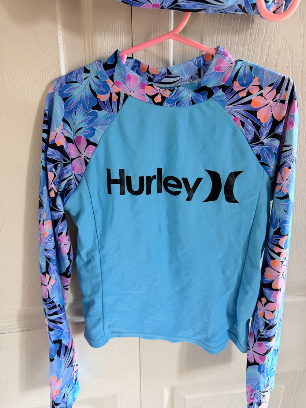 Hurley Girls M 10/12 Blue Floral 2-Piece Rash Guard Swimsuit